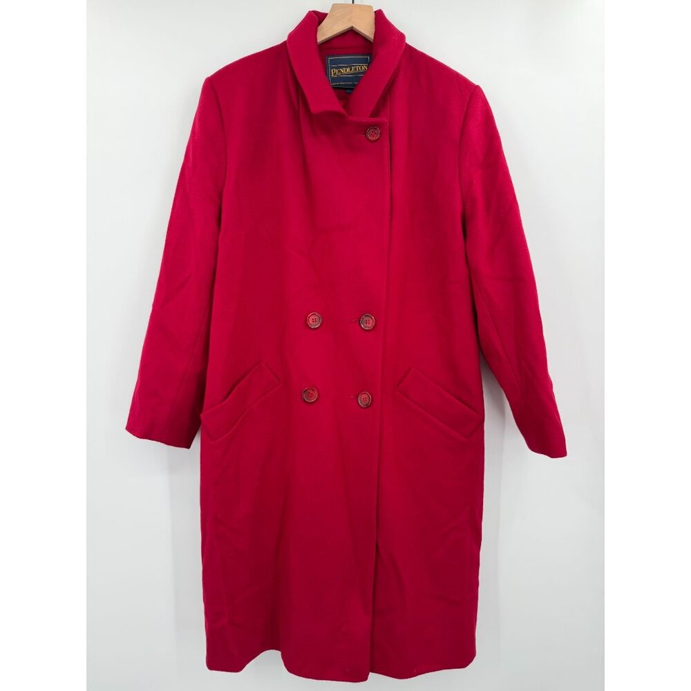 Vintage Pendleton Merino Wool Pea Coat Women 14P Red Longline Pockets USA Made